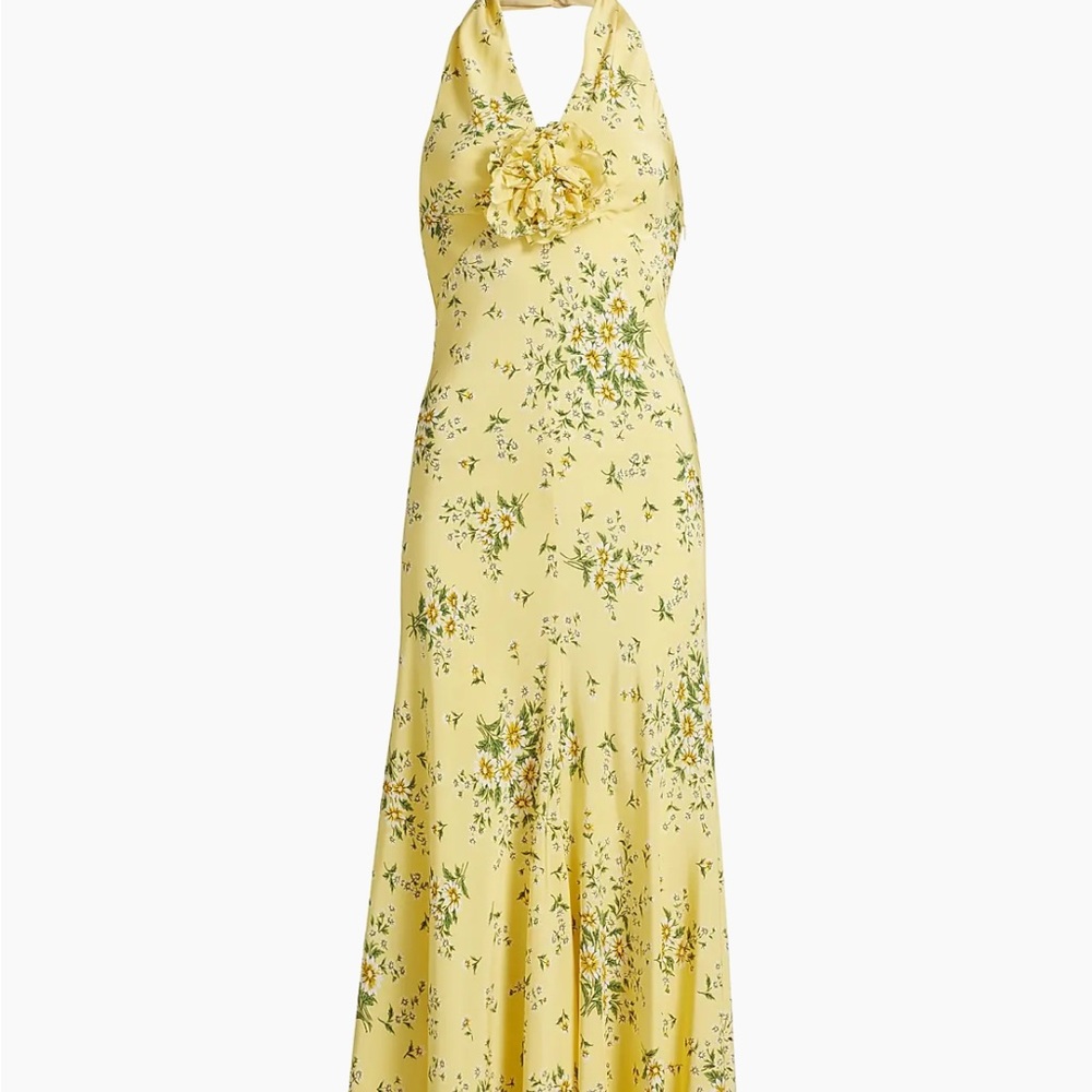 RODARTE yellow floral-print silk midi dress